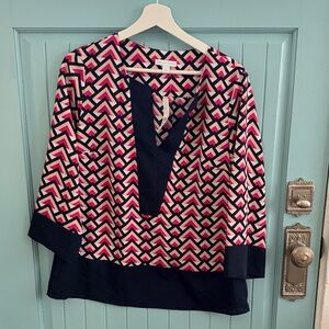 New York & Company Pink and Navy Chevron Blouse
